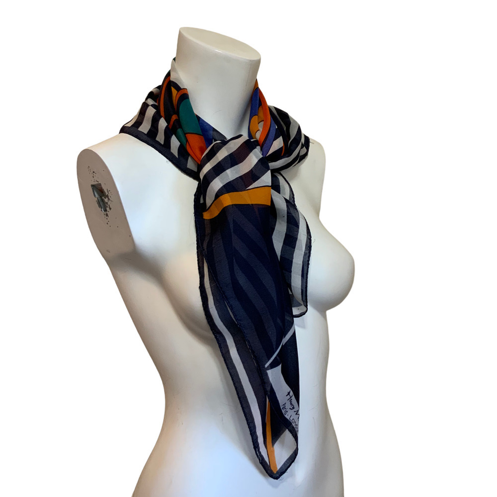 Henry Morell Vintage Silk Scarf Blue White Purple Orange 31" Square